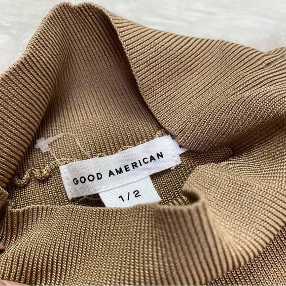 GOOD AMERICAN Ribbed bodycon dress Camel Tan size 1/2 (fits like M) NWT - Picture 7 of 9